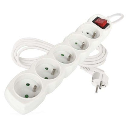 Prodlužovací kabel EMOS 3m, 5 zásuvek, s vypínačem, bílý, PVC, 1,5mm2  EMOS